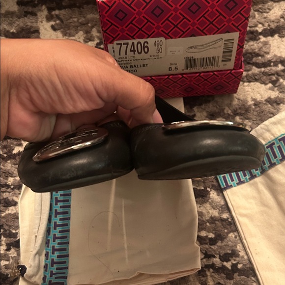 Tory Burch Black Flats with Silver Emblem - Picture 4 of 10
